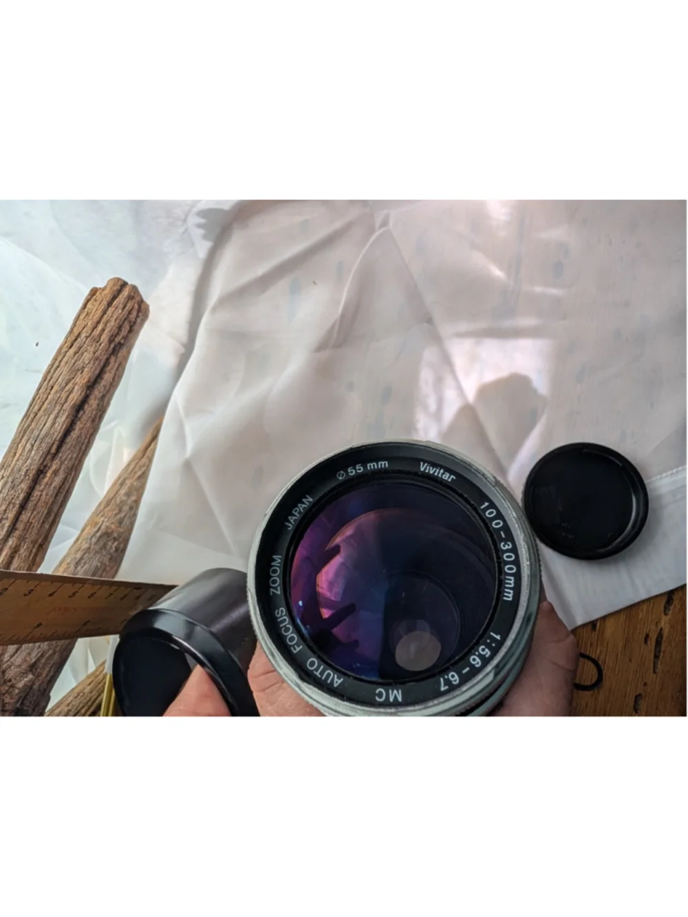 Vivitar 100-300mm MC Auto Focus Zoom Lens 55mm Japan w/ Hood & EF Marked Cap